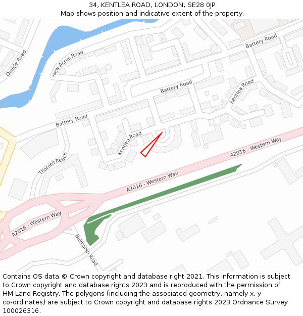 34, KENTLEA ROAD, LONDON, SE28 0JP: Location map and indicative extent of plot