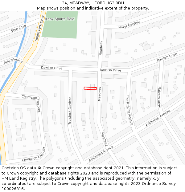 34, MEADWAY, ILFORD, IG3 9BH: Location map and indicative extent of plot