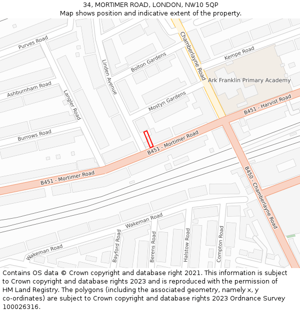 34, MORTIMER ROAD, LONDON, NW10 5QP: Location map and indicative extent of plot