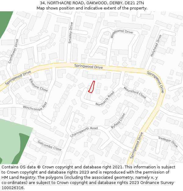 34, NORTHACRE ROAD, OAKWOOD, DERBY, DE21 2TN: Location map and indicative extent of plot