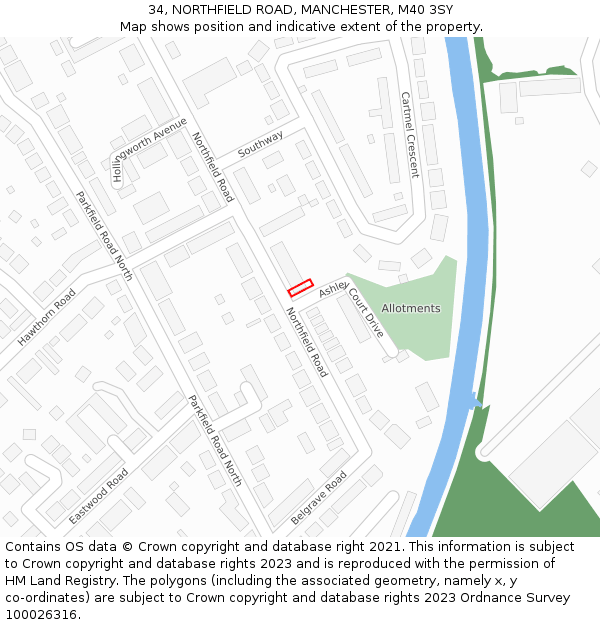 34, NORTHFIELD ROAD, MANCHESTER, M40 3SY: Location map and indicative extent of plot