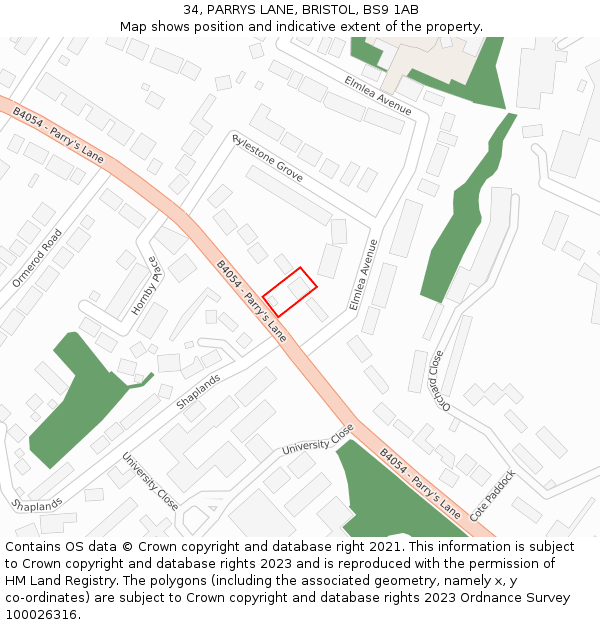 34, PARRYS LANE, BRISTOL, BS9 1AB: Location map and indicative extent of plot