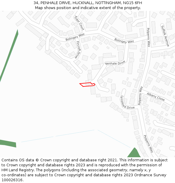 34, PENHALE DRIVE, HUCKNALL, NOTTINGHAM, NG15 6FH: Location map and indicative extent of plot