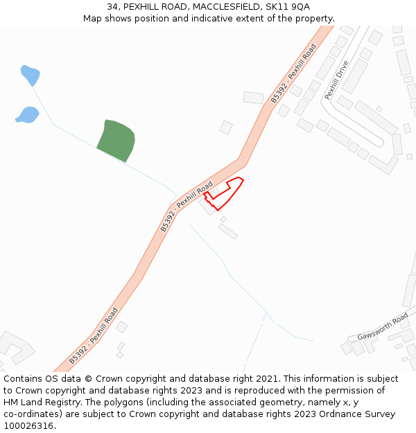 34, PEXHILL ROAD, MACCLESFIELD, SK11 9QA: Location map and indicative extent of plot