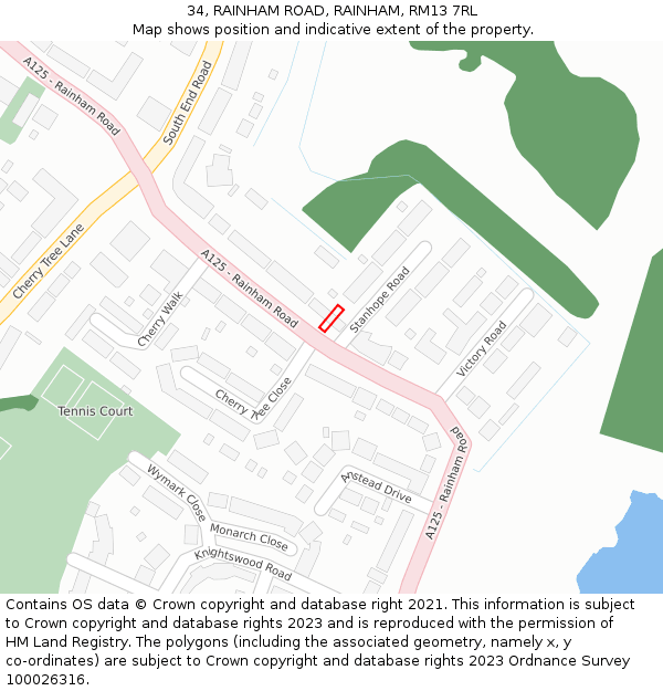 34, RAINHAM ROAD, RAINHAM, RM13 7RL: Location map and indicative extent of plot