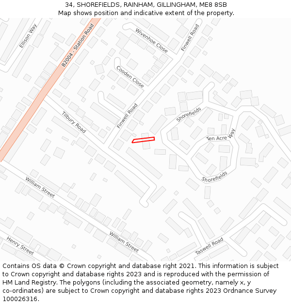 34, SHOREFIELDS, RAINHAM, GILLINGHAM, ME8 8SB: Location map and indicative extent of plot