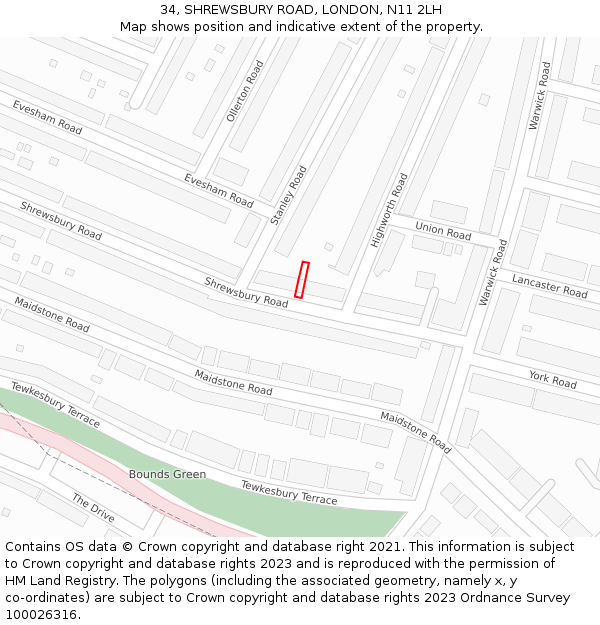 34, SHREWSBURY ROAD, LONDON, N11 2LH: Location map and indicative extent of plot