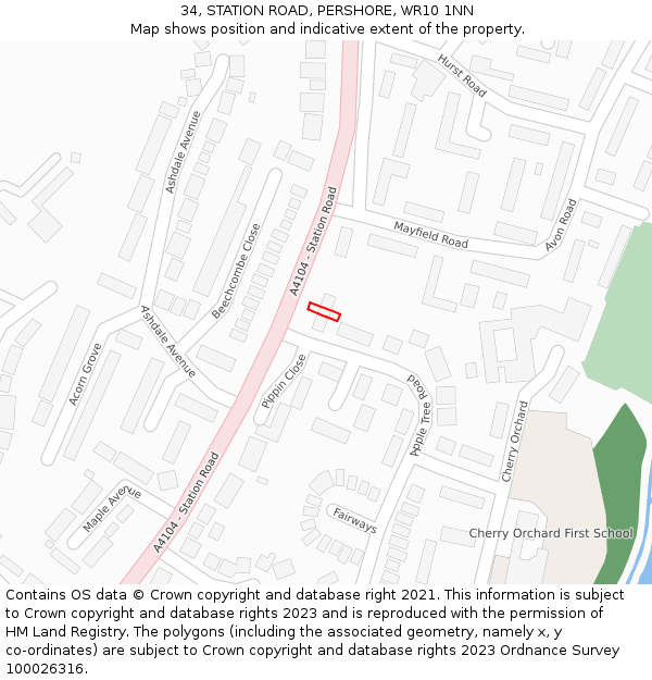 34, STATION ROAD, PERSHORE, WR10 1NN: Location map and indicative extent of plot