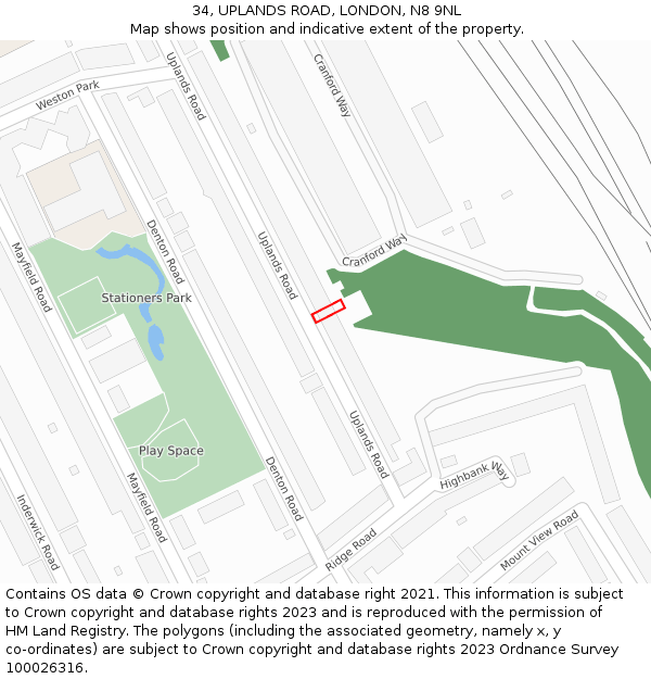 34, UPLANDS ROAD, LONDON, N8 9NL: Location map and indicative extent of plot