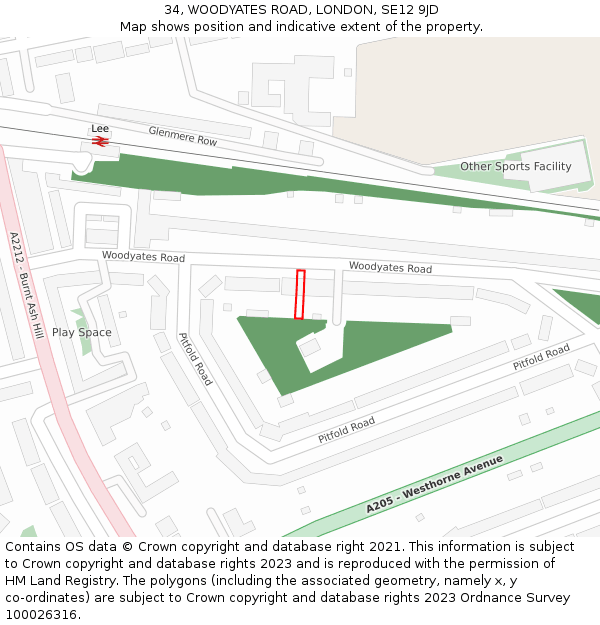34, WOODYATES ROAD, LONDON, SE12 9JD: Location map and indicative extent of plot