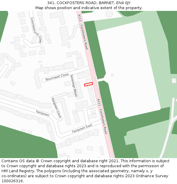 341, COCKFOSTERS ROAD, BARNET, EN4 0JY: Location map and indicative extent of plot