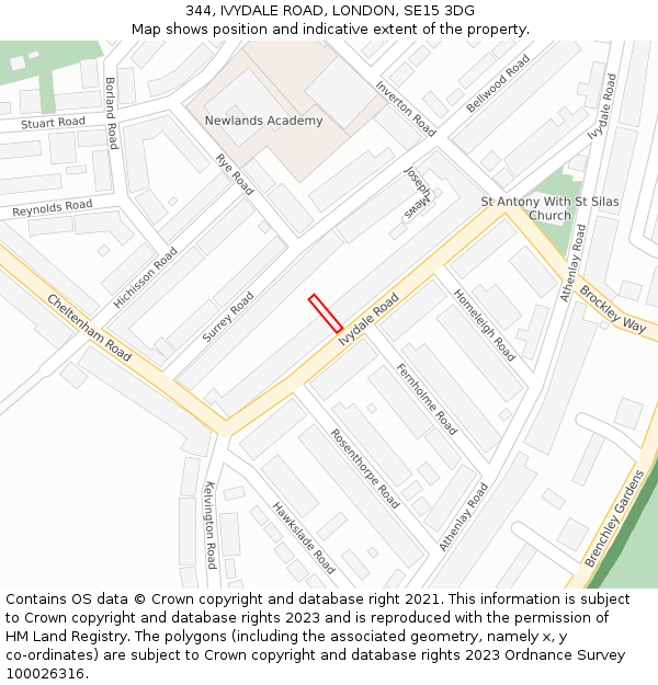 344, IVYDALE ROAD, LONDON, SE15 3DG: Location map and indicative extent of plot
