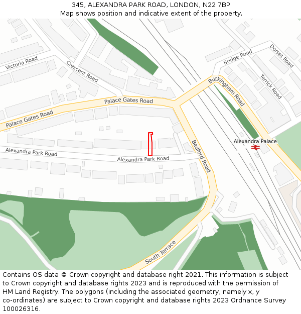 345, ALEXANDRA PARK ROAD, LONDON, N22 7BP: Location map and indicative extent of plot