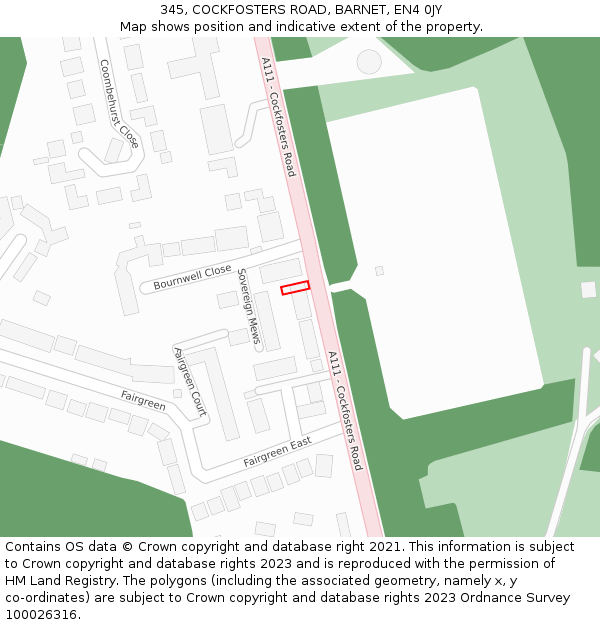 345, COCKFOSTERS ROAD, BARNET, EN4 0JY: Location map and indicative extent of plot