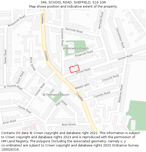 346, SCHOOL ROAD, SHEFFIELD, S10 1GR: Location map and indicative extent of plot