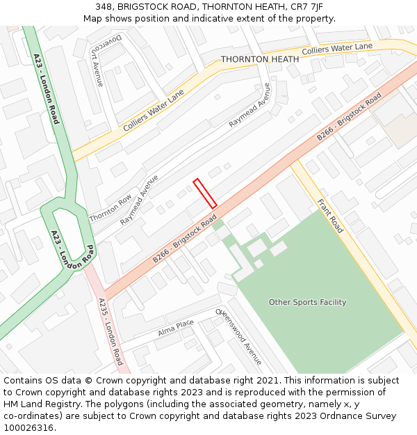 348, BRIGSTOCK ROAD, THORNTON HEATH, CR7 7JF: Location map and indicative extent of plot