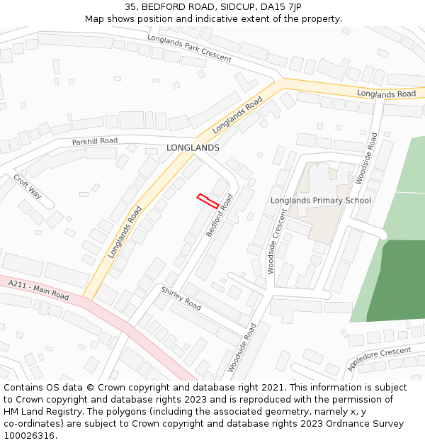 35, BEDFORD ROAD, SIDCUP, DA15 7JP: Location map and indicative extent of plot