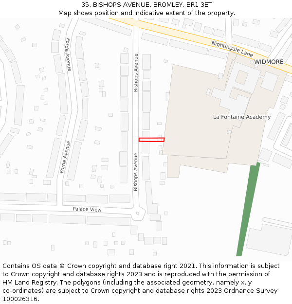 35, BISHOPS AVENUE, BROMLEY, BR1 3ET: Location map and indicative extent of plot