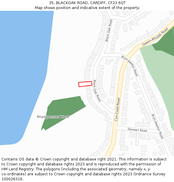35, BLACKOAK ROAD, CARDIFF, CF23 6QT: Location map and indicative extent of plot