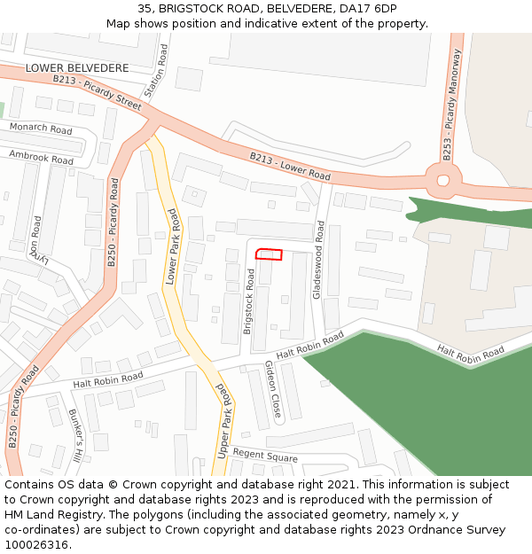 35, BRIGSTOCK ROAD, BELVEDERE, DA17 6DP: Location map and indicative extent of plot