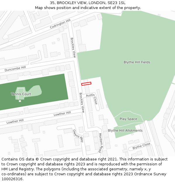 35, BROCKLEY VIEW, LONDON, SE23 1SL: Location map and indicative extent of plot