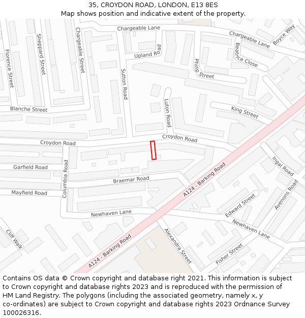 35, CROYDON ROAD, LONDON, E13 8ES: Location map and indicative extent of plot