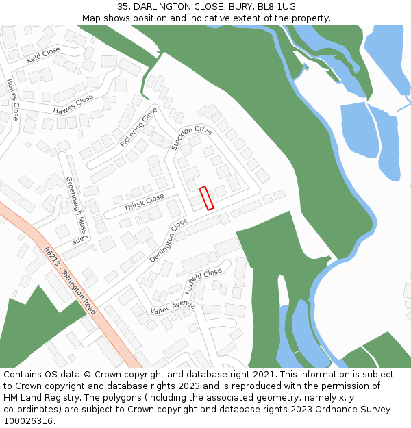 35, DARLINGTON CLOSE, BURY, BL8 1UG: Location map and indicative extent of plot