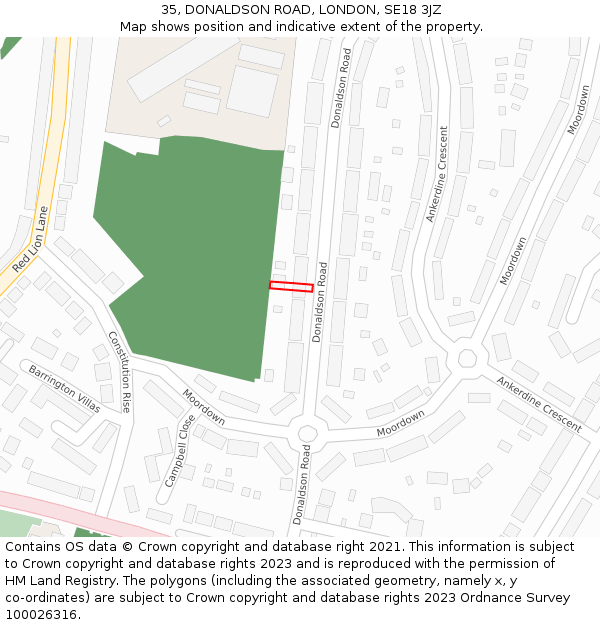 35, DONALDSON ROAD, LONDON, SE18 3JZ: Location map and indicative extent of plot