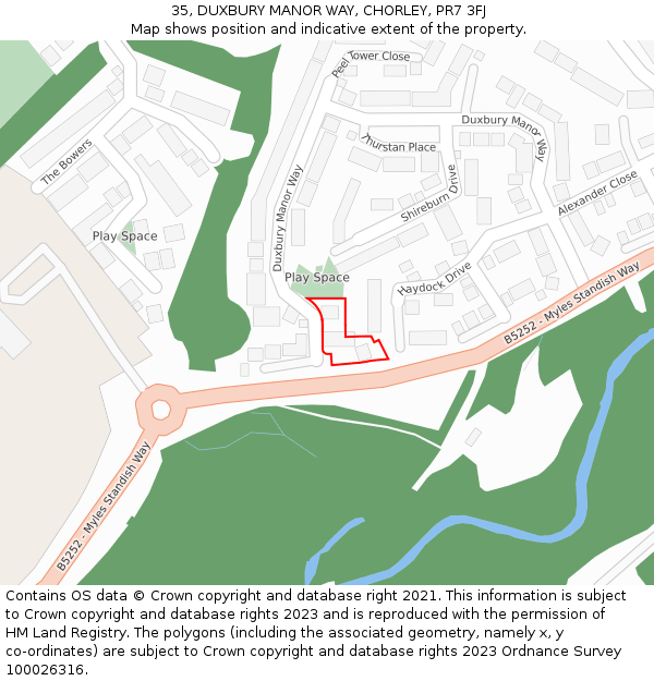 35, DUXBURY MANOR WAY, CHORLEY, PR7 3FJ: Location map and indicative extent of plot
