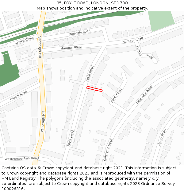 35, FOYLE ROAD, LONDON, SE3 7RQ: Location map and indicative extent of plot