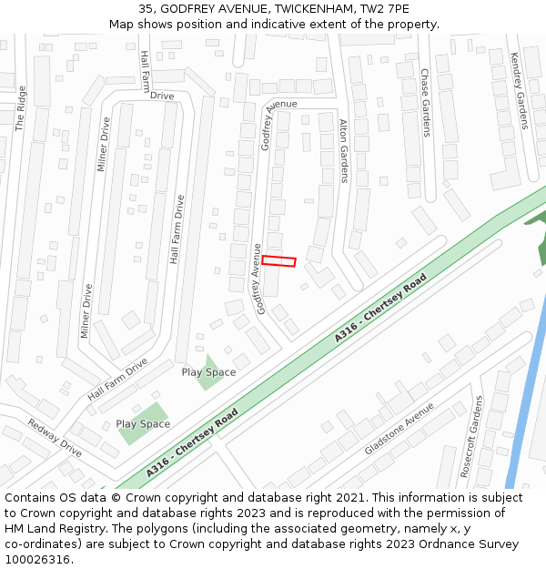 35, GODFREY AVENUE, TWICKENHAM, TW2 7PE: Location map and indicative extent of plot