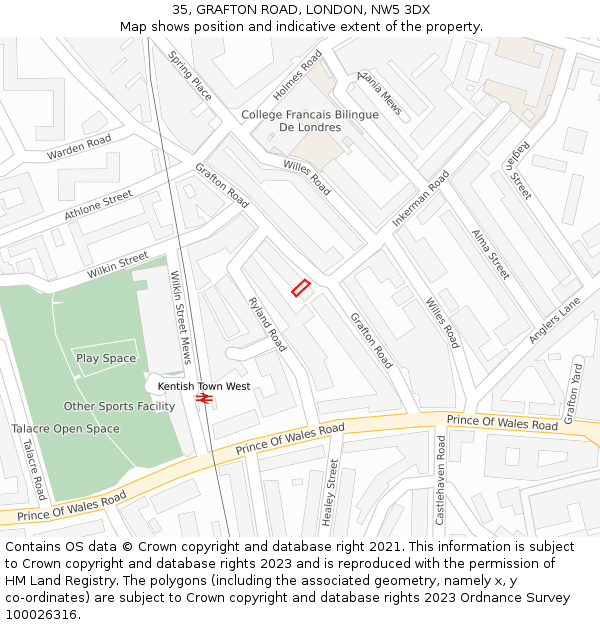 35, GRAFTON ROAD, LONDON, NW5 3DX: Location map and indicative extent of plot
