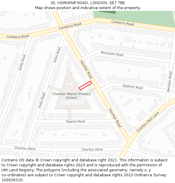 35, HORNFAIR ROAD, LONDON, SE7 7BE: Location map and indicative extent of plot