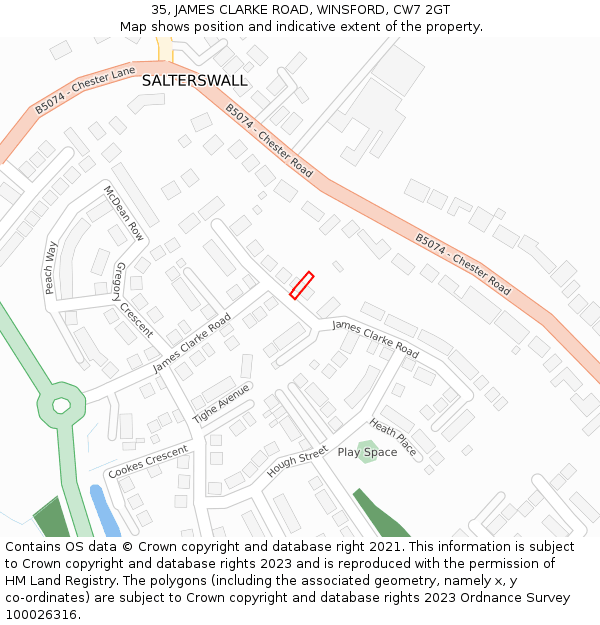 35, JAMES CLARKE ROAD, WINSFORD, CW7 2GT: Location map and indicative extent of plot