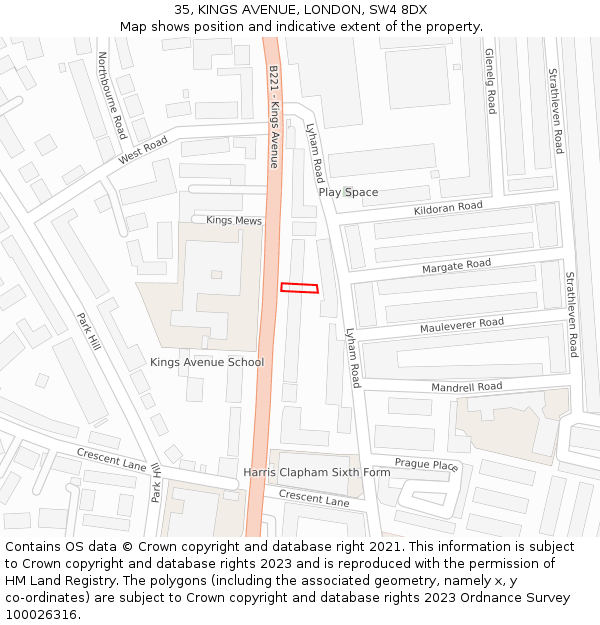 35, KINGS AVENUE, LONDON, SW4 8DX: Location map and indicative extent of plot