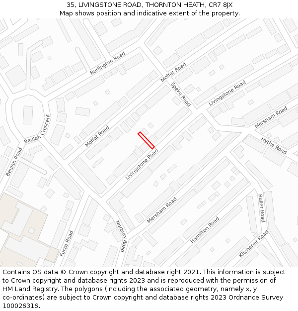 35, LIVINGSTONE ROAD, THORNTON HEATH, CR7 8JX: Location map and indicative extent of plot