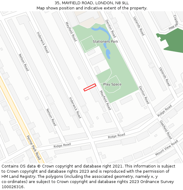 35, MAYFIELD ROAD, LONDON, N8 9LL: Location map and indicative extent of plot