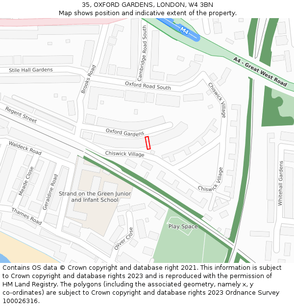 35, OXFORD GARDENS, LONDON, W4 3BN: Location map and indicative extent of plot