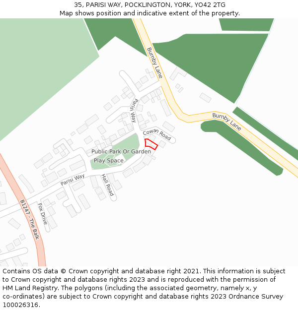35, PARISI WAY, POCKLINGTON, YORK, YO42 2TG: Location map and indicative extent of plot