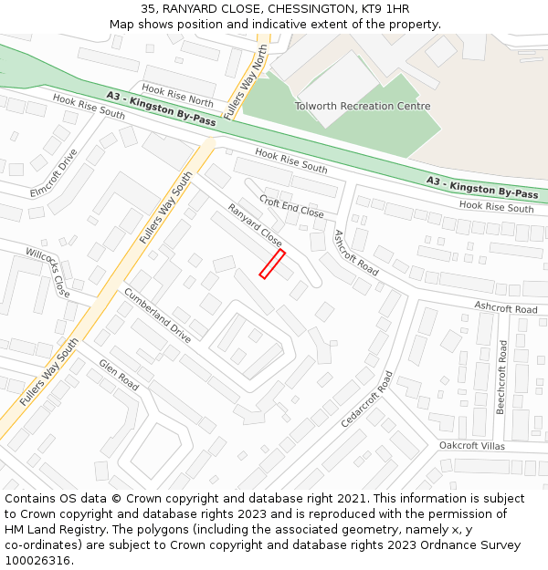 35, RANYARD CLOSE, CHESSINGTON, KT9 1HR: Location map and indicative extent of plot