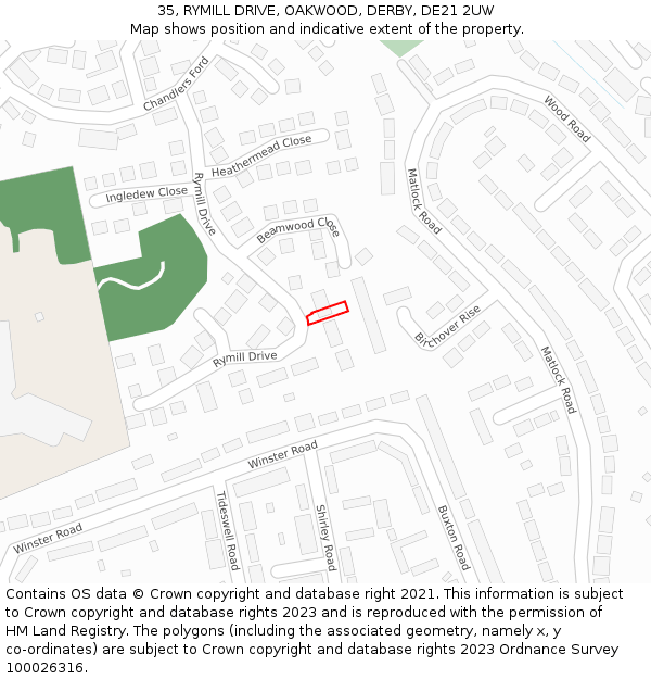 35, RYMILL DRIVE, OAKWOOD, DERBY, DE21 2UW: Location map and indicative extent of plot