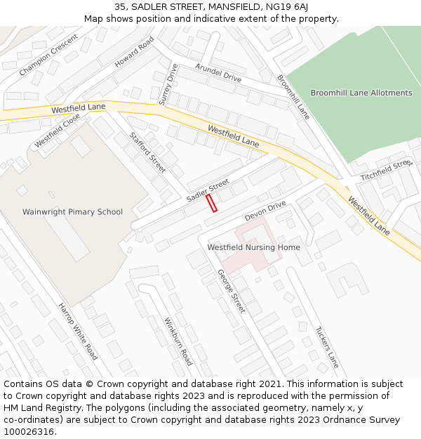 35, SADLER STREET, MANSFIELD, NG19 6AJ: Location map and indicative extent of plot