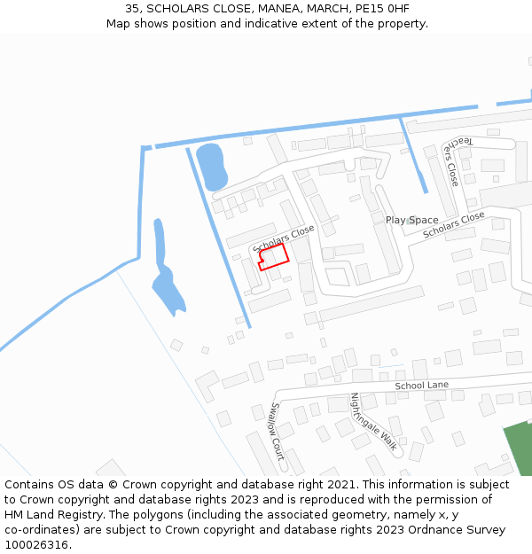 35, SCHOLARS CLOSE, MANEA, MARCH, PE15 0HF: Location map and indicative extent of plot
