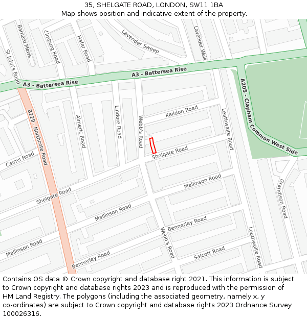 35, SHELGATE ROAD, LONDON, SW11 1BA: Location map and indicative extent of plot