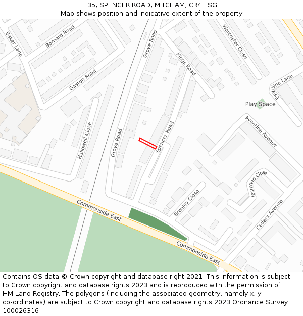 35, SPENCER ROAD, MITCHAM, CR4 1SG: Location map and indicative extent of plot
