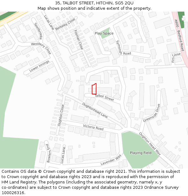 35, TALBOT STREET, HITCHIN, SG5 2QU: Location map and indicative extent of plot