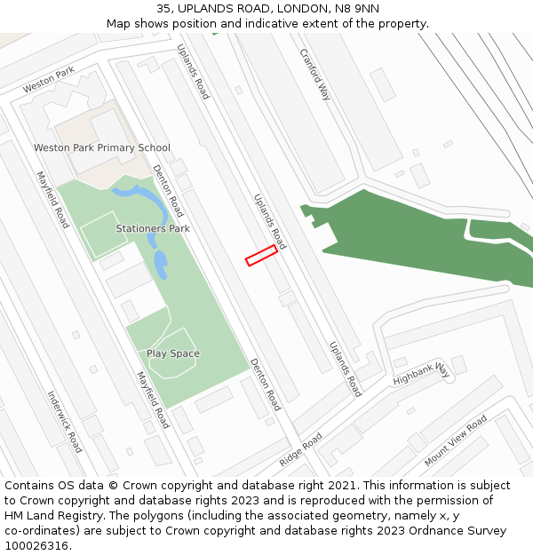 35, UPLANDS ROAD, LONDON, N8 9NN: Location map and indicative extent of plot