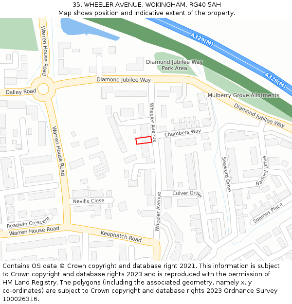 35, WHEELER AVENUE, WOKINGHAM, RG40 5AH: Location map and indicative extent of plot