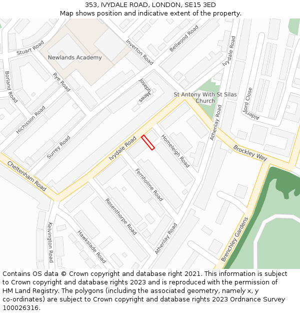 353, IVYDALE ROAD, LONDON, SE15 3ED: Location map and indicative extent of plot