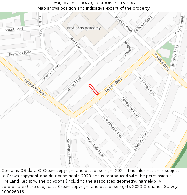 354, IVYDALE ROAD, LONDON, SE15 3DG: Location map and indicative extent of plot
